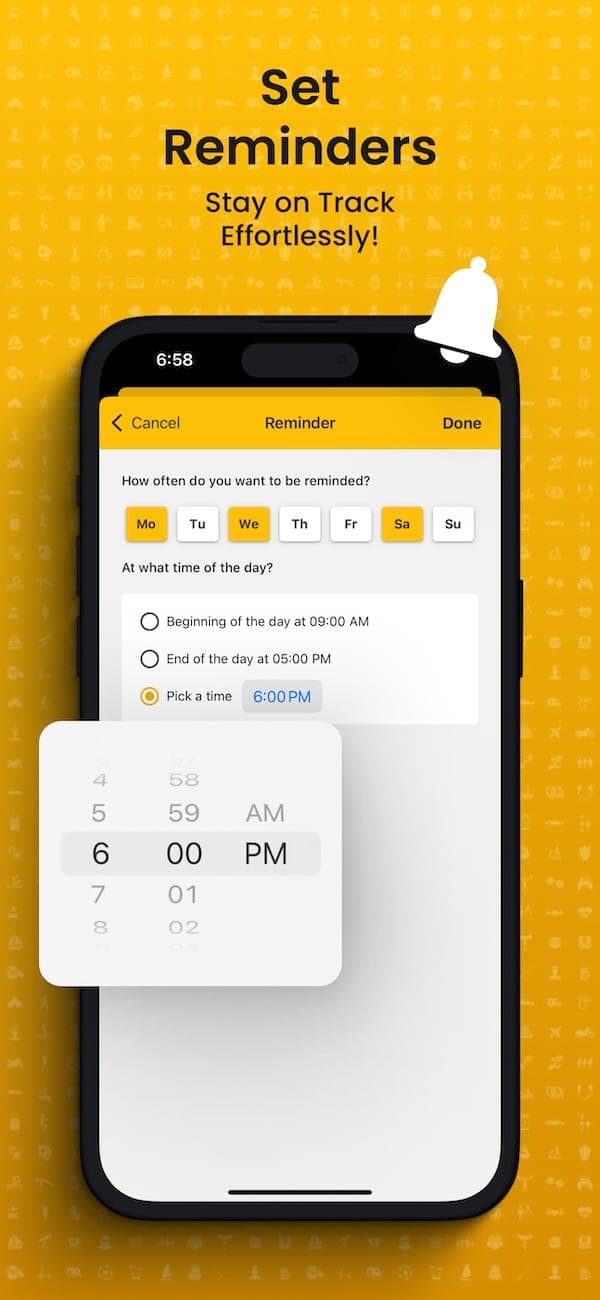 Routine creation screen in Routines Pulse showing icon and color customization options