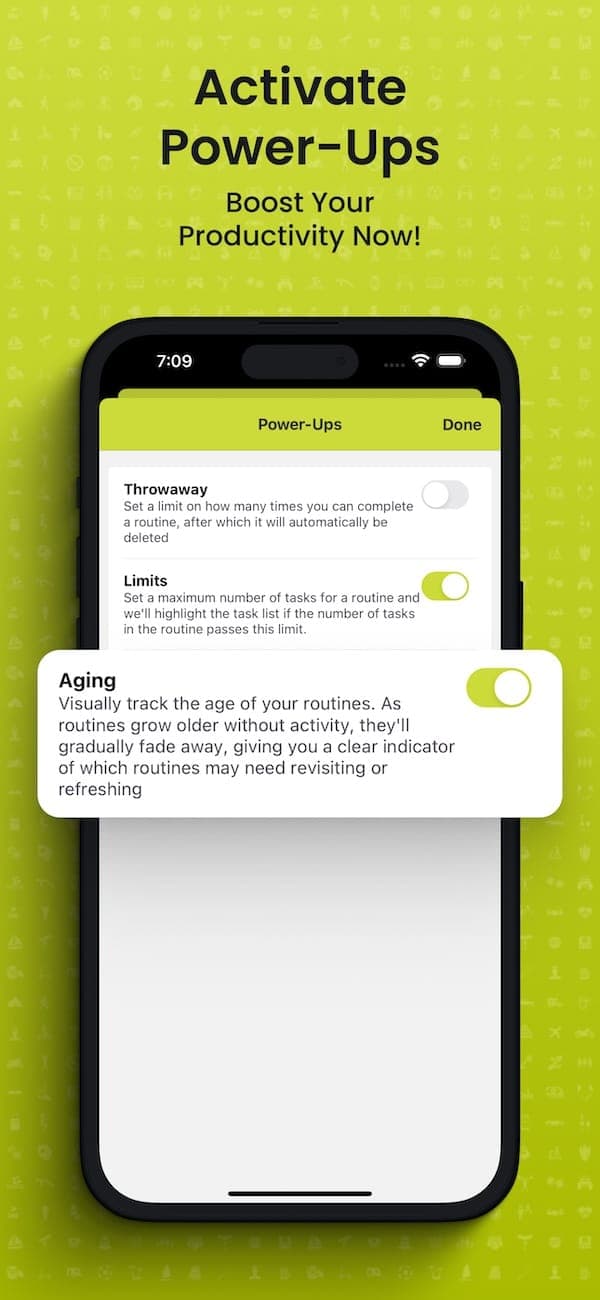 Theme selection screen in Routines Pulse showing multiple color theme options